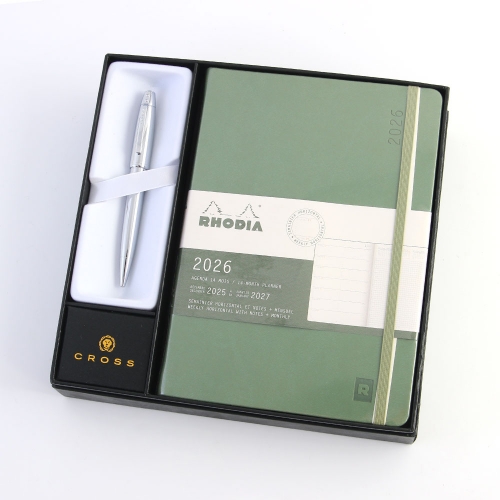 로디아 2026 위클리 다이어리 A5 세이지+크로스 볼펜 메손 크롬