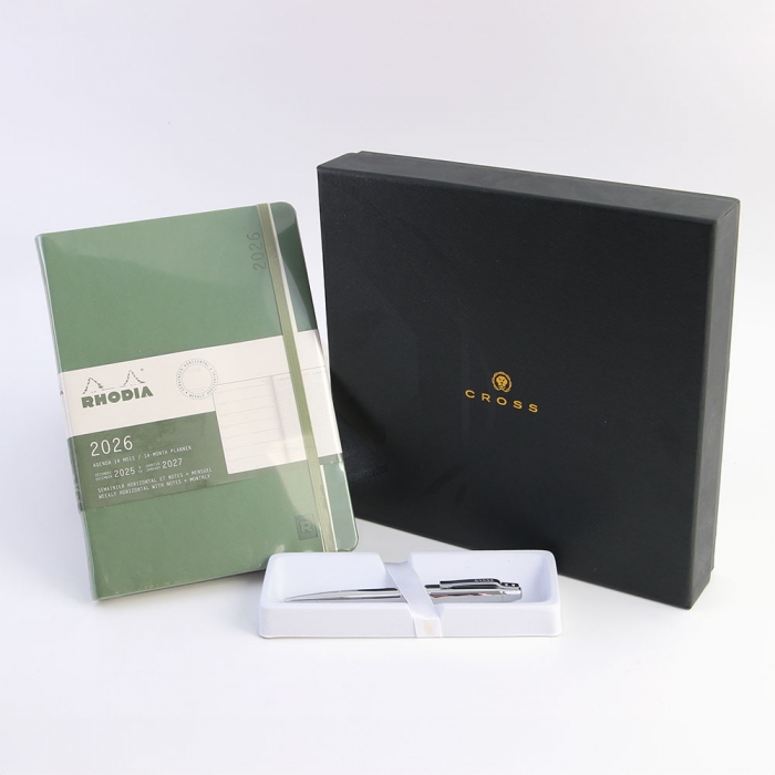 로디아 2026 위클리 다이어리 A5 세이지+크로스 볼펜 메손 크롬